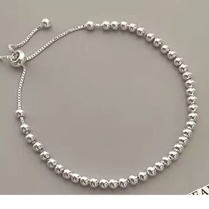 Rhodium Plated Sterling Silver 925 Silver‎ Beaded Bolo Bracelet 7.5 inches